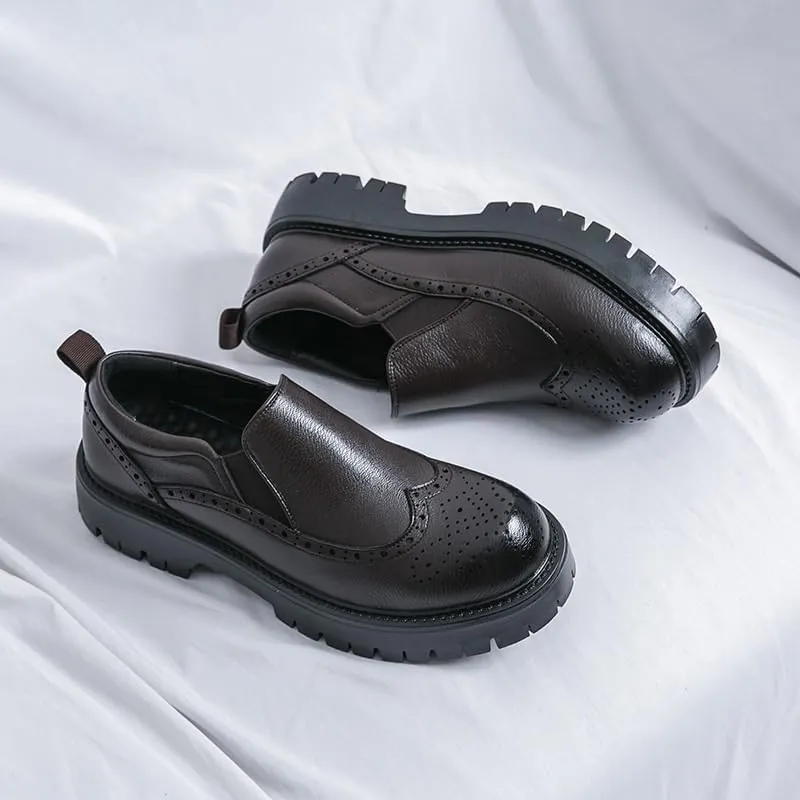 Mens Retro Comfortable Business Height Increasing Non-Slip Softsole Walking Oxford Shoes Classic Leather Loafers