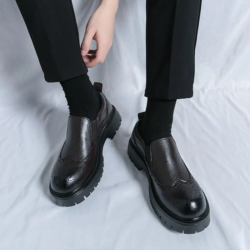 Mens Retro Comfortable Business Height Increasing Non-Slip Softsole Walking Oxford Shoes Classic Leather Loafers