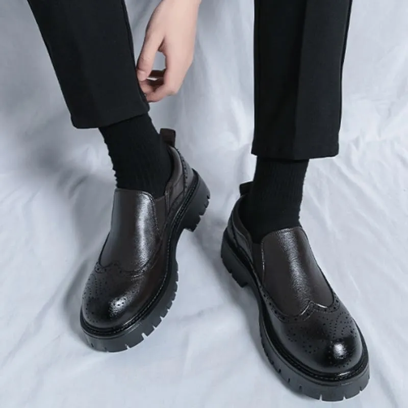 Mens Retro Comfortable Business Height Increasing Non-Slip Softsole Walking Oxford Shoes Classic Leather Loafers