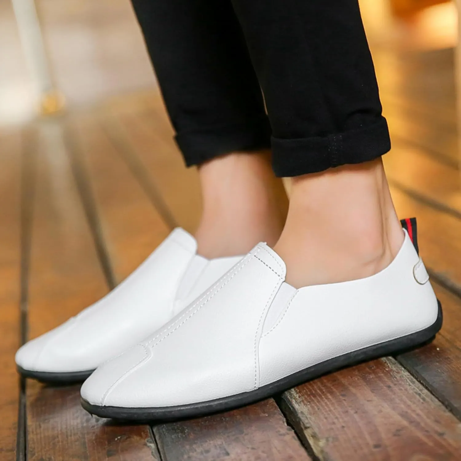 Mens Slip-on Flats Loafers Casual Shoes Casual Penny Driving Loafers Comfortable Leather Stitched Slip On Boat Shoes for Men
