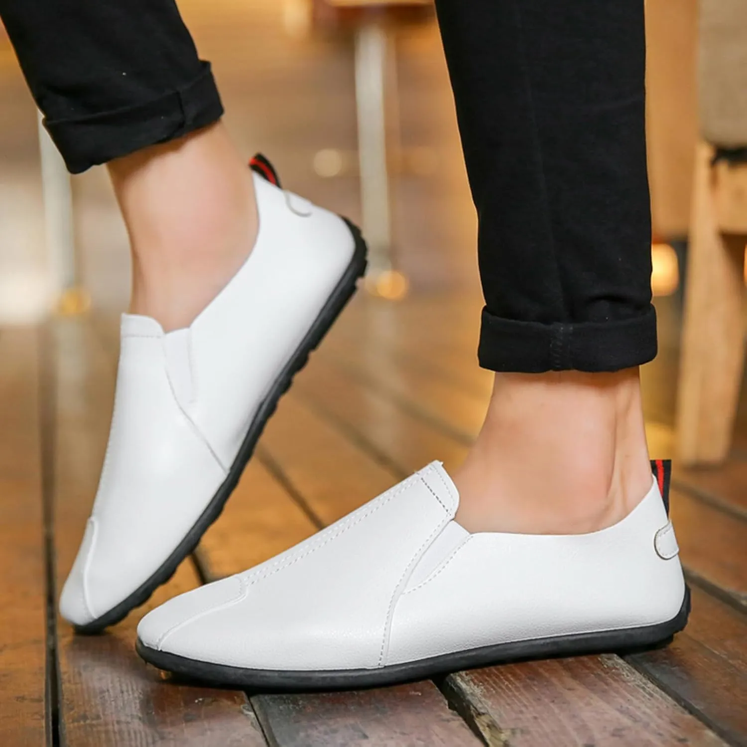 Mens Slip-on Flats Loafers Casual Shoes Casual Penny Driving Loafers Comfortable Leather Stitched Slip On Boat Shoes for Men