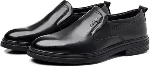 Mens Slip On Leather Business Casual Shoes Top Grain Thick Sole Soft Sole Round Toe Office Loafers Shoes