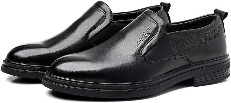 Mens Slip On Leather Business Casual Shoes Top Grain Thick Sole Soft Sole Round Toe Office Loafers Shoes