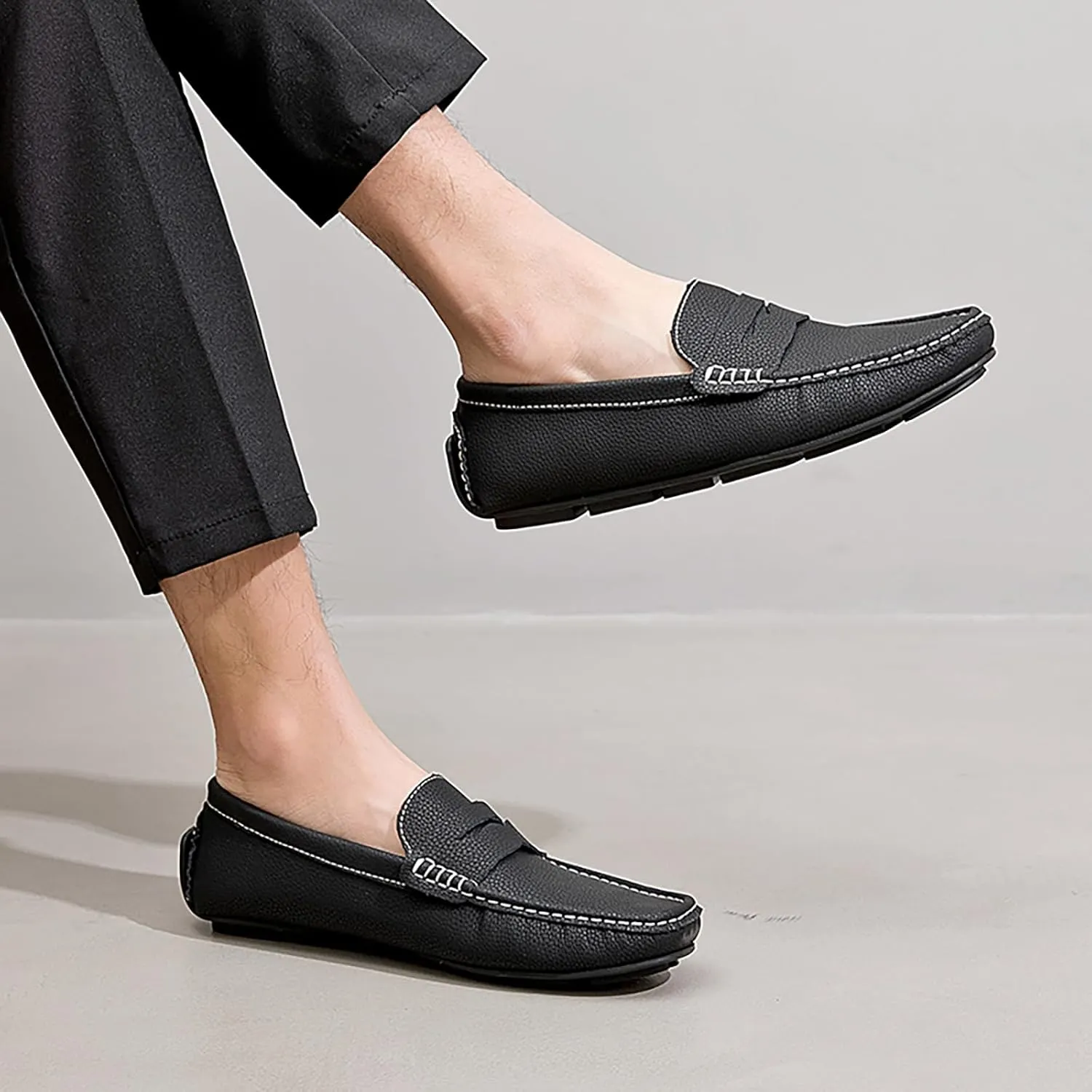 Men's Slip-On Leather Loafers, Stylish Business Casual Shoes