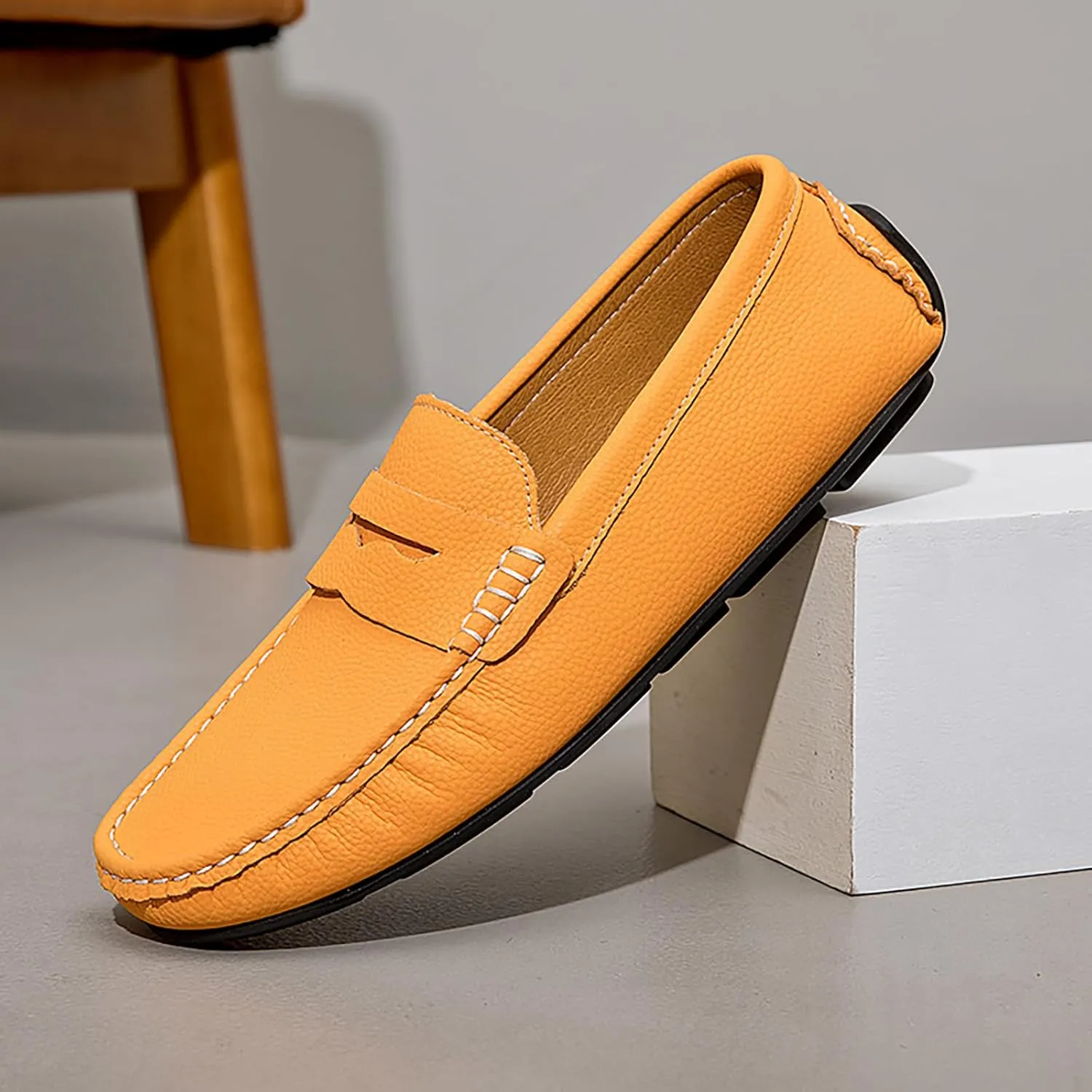 Men's Slip-On Leather Loafers, Stylish Business Casual Shoes