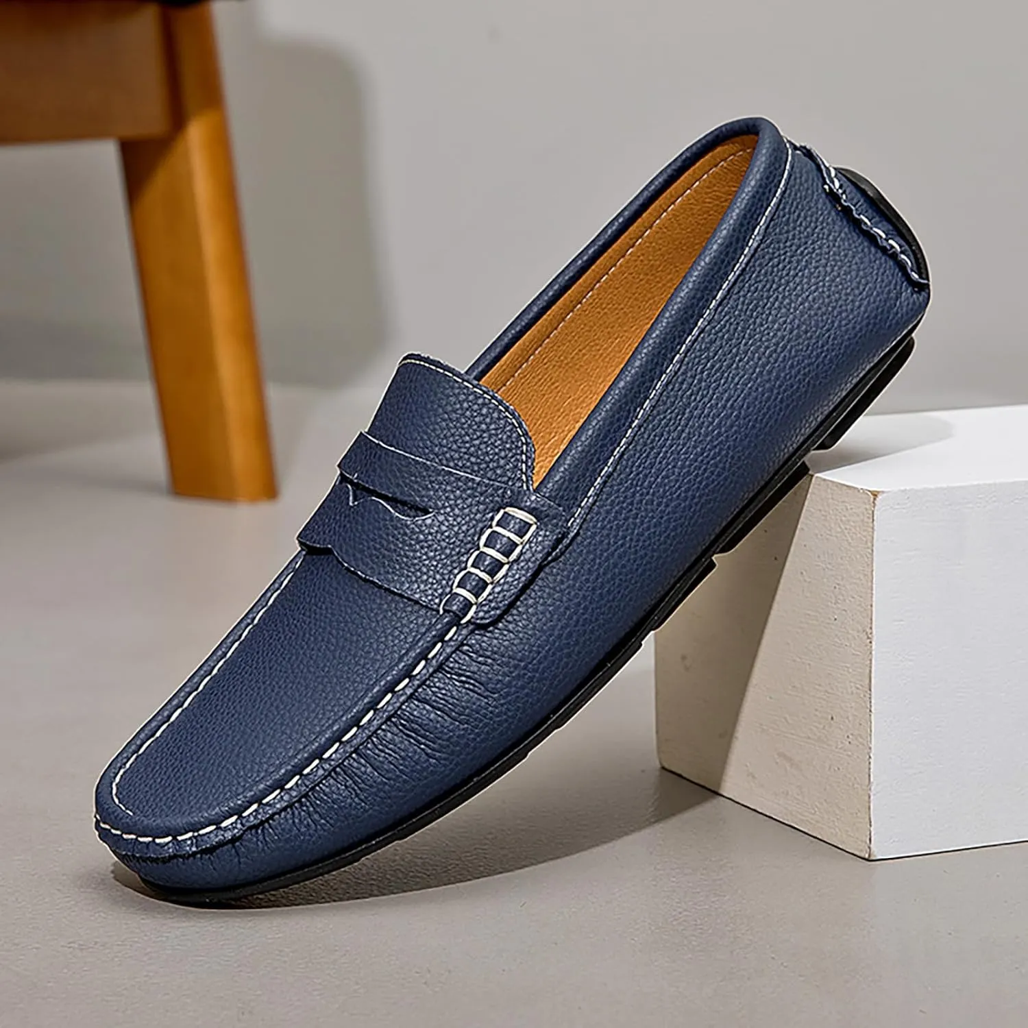 Men's Slip-On Leather Loafers, Stylish Business Casual Shoes