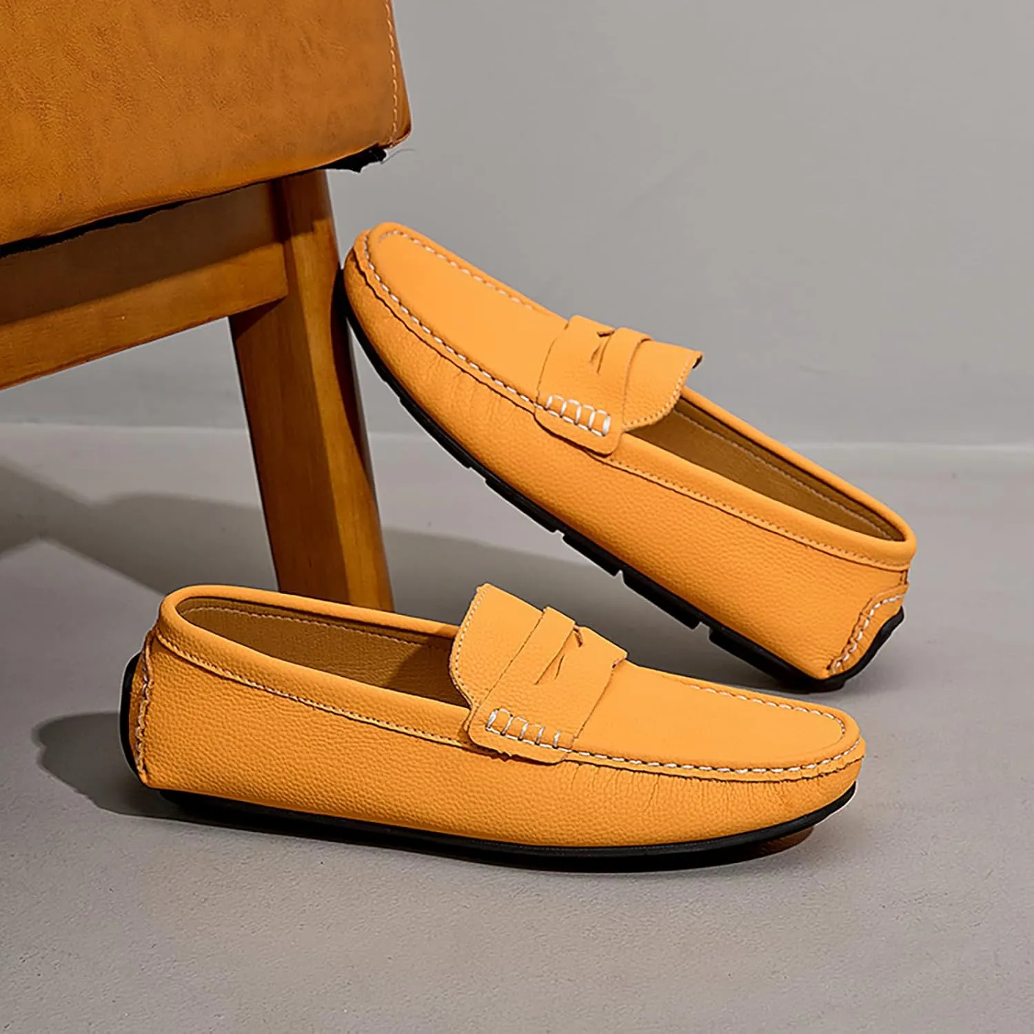 Men's Slip-On Leather Loafers, Stylish Business Casual Shoes