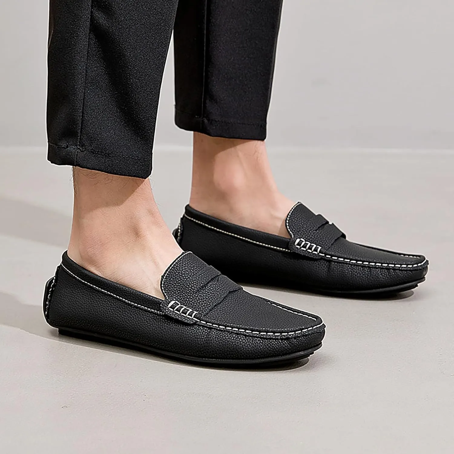 Men's Slip-On Leather Loafers, Stylish Business Casual Shoes