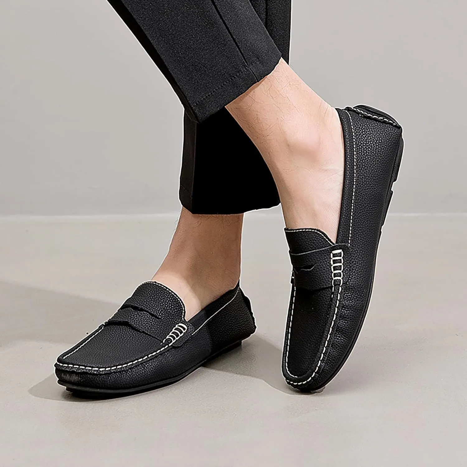 Men's Slip-On Leather Loafers, Stylish Business Casual Shoes