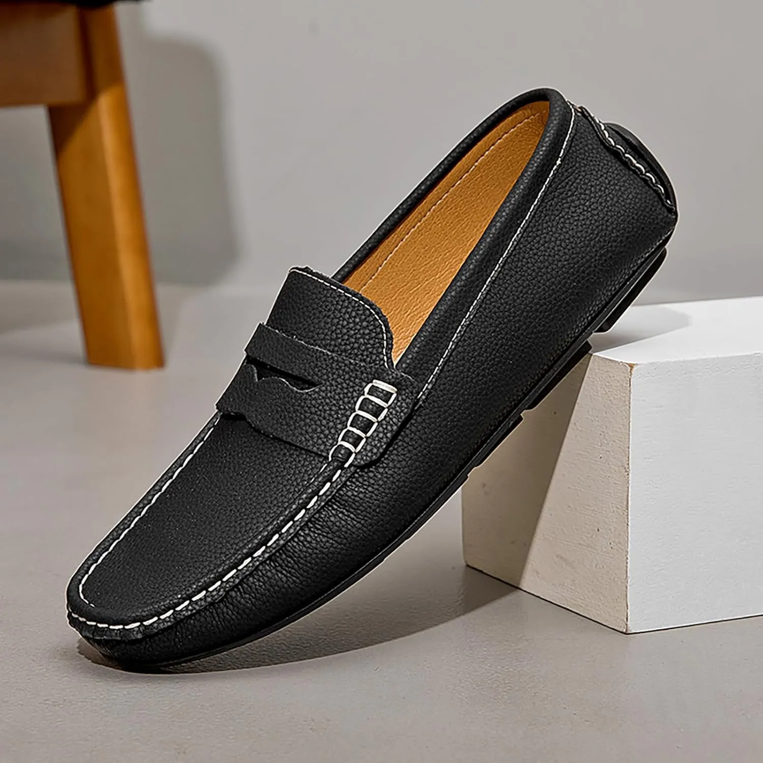 Men's Slip-On Leather Loafers, Stylish Business Casual Shoes