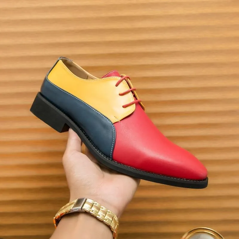 Men's Wingtip Two Tone Patchwork Brogue Oxfords Shoes Pointed Toe Rubber Sole Non Slip Low Top Casual Comfortable for Work Office Dress Outdoor