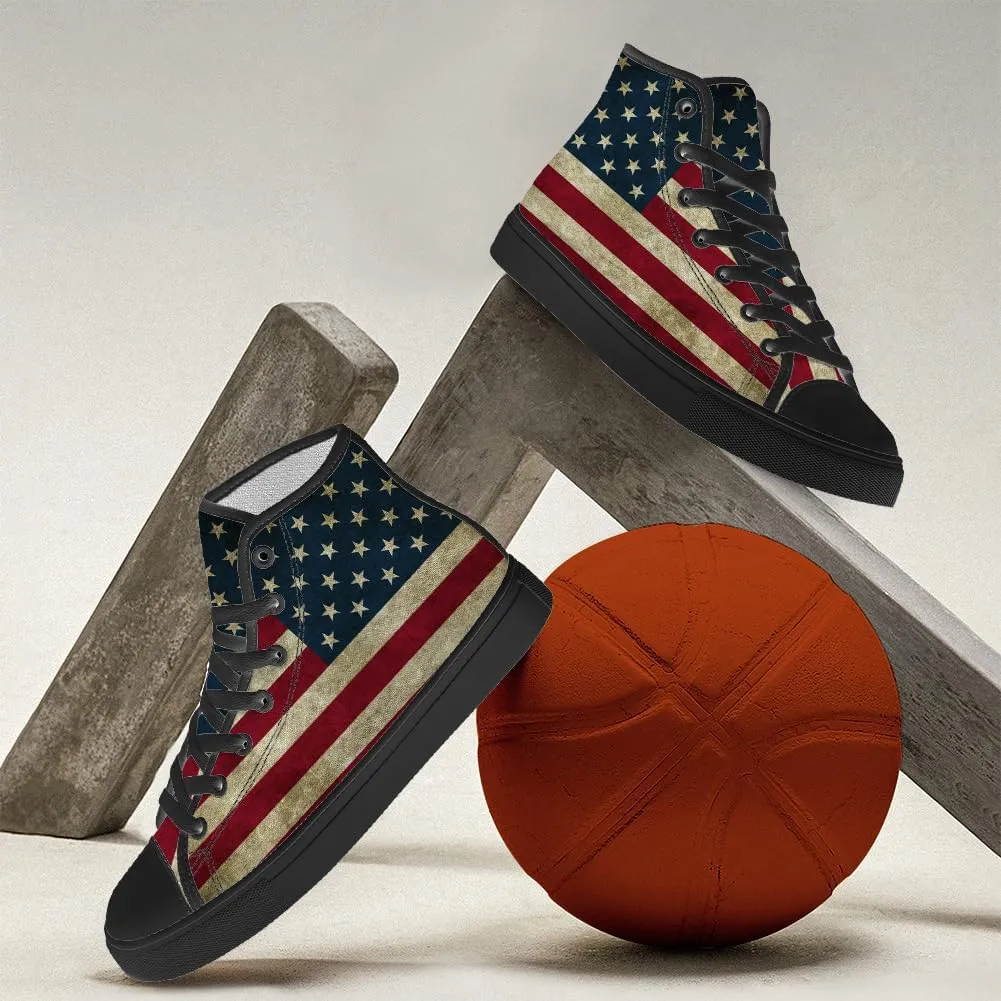 Men's Women's American Flag High Top Canvas Shoes USA Flag High Top Sneakers Lace Up Casual Shoes Gifts for Men Women