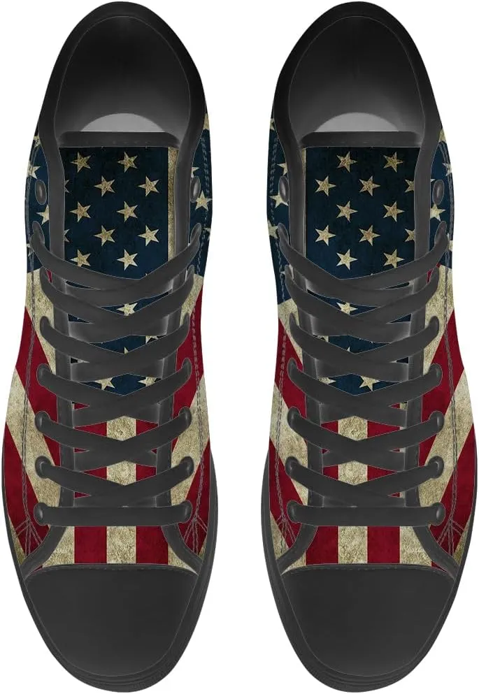 Men's Women's American Flag High Top Canvas Shoes USA Flag High Top Sneakers Lace Up Casual Shoes Gifts for Men Women