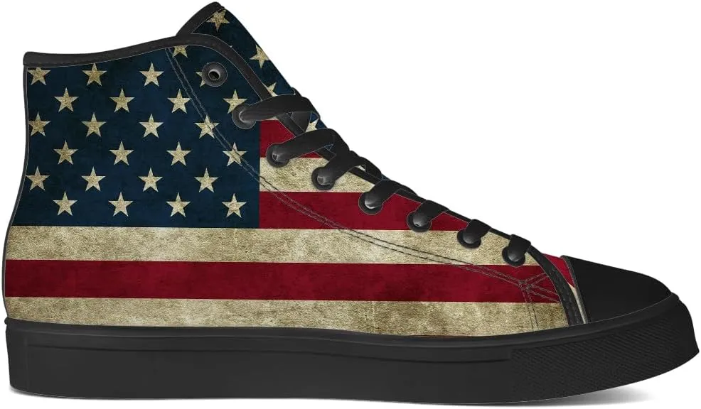 Men's Women's American Flag High Top Canvas Shoes USA Flag High Top Sneakers Lace Up Casual Shoes Gifts for Men Women