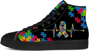 Men's Women's High Top Canvas Shoes Autism Awareness High Top Sneakers Lace Up Casual Shoes Gifts for Dad Mom