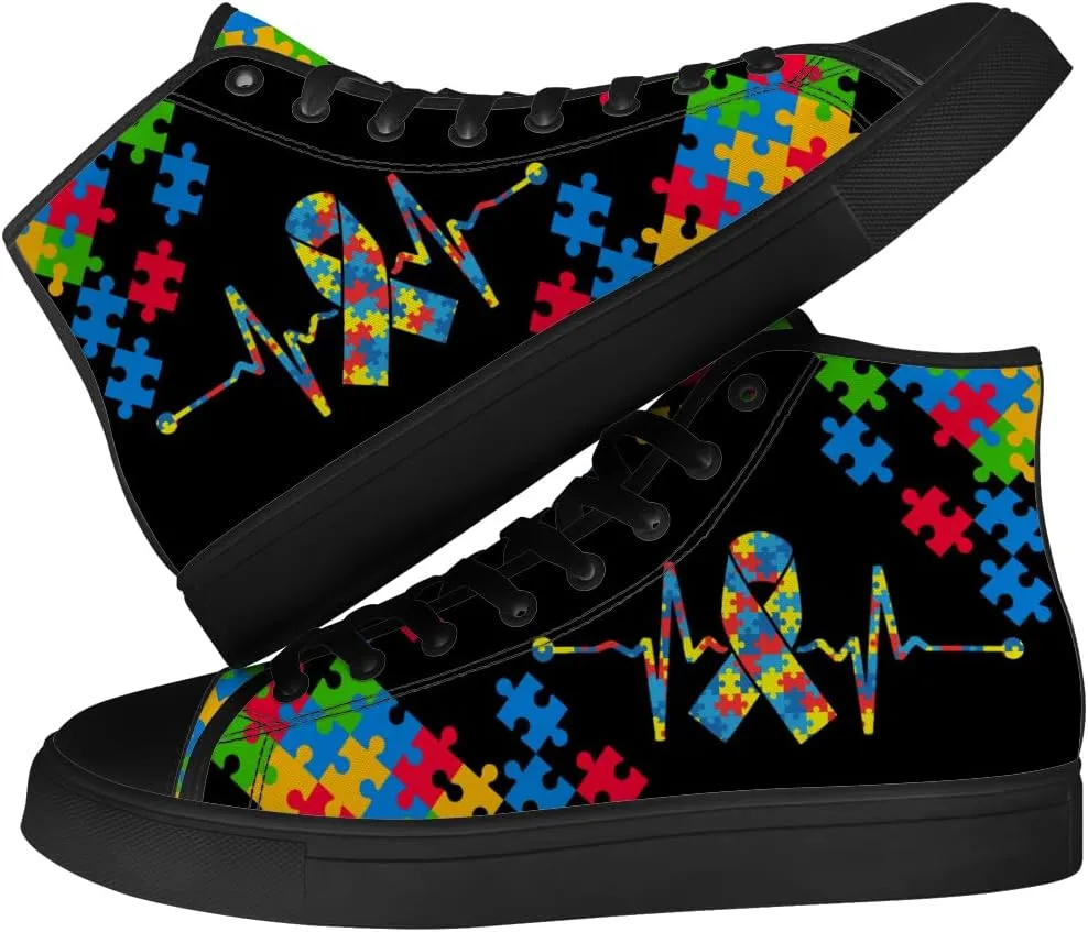 Men's Women's High Top Canvas Shoes Autism Awareness High Top Sneakers Lace Up Casual Shoes Gifts for Dad Mom