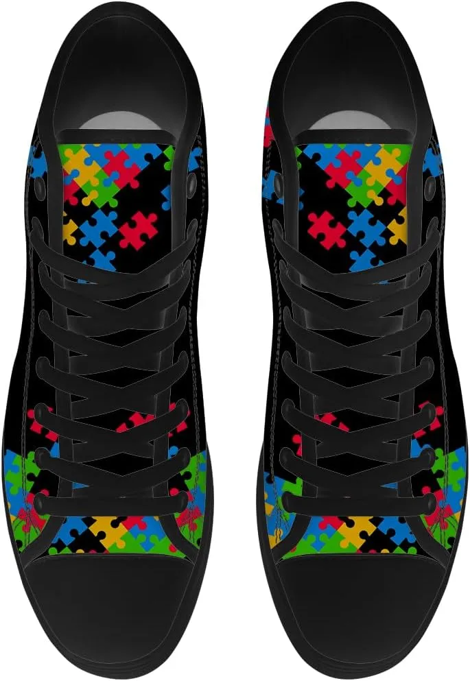 Men's Women's High Top Canvas Shoes Autism Awareness High Top Sneakers Lace Up Casual Shoes Gifts for Dad Mom