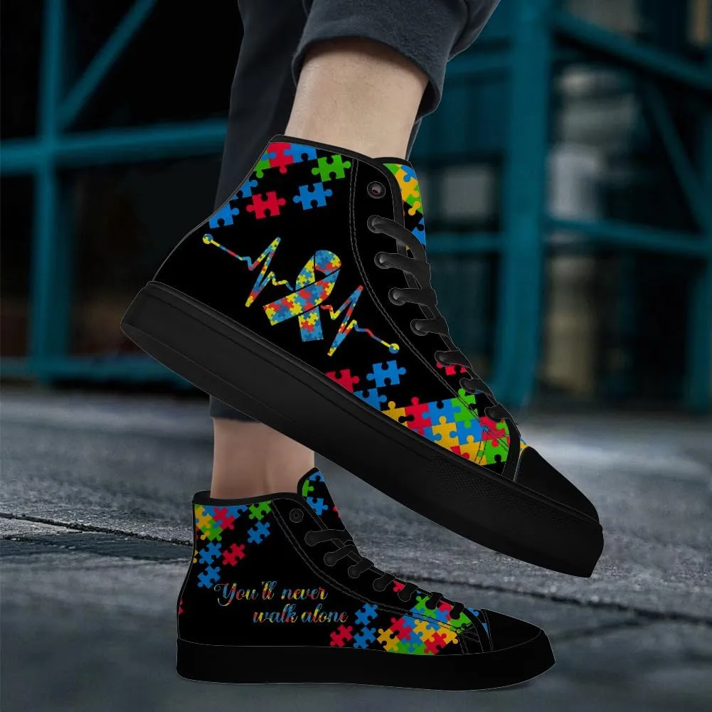 Men's Women's High Top Canvas Shoes Autism Awareness High Top Sneakers Lace Up Casual Shoes Gifts for Dad Mom