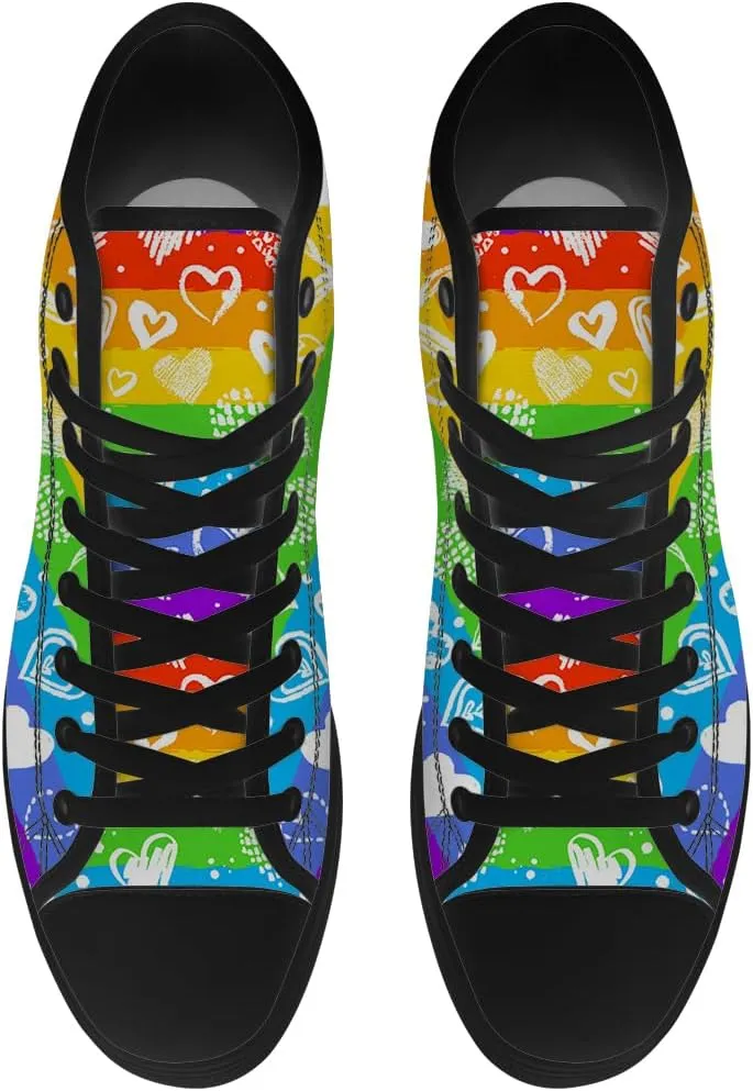 Men's Women's Rainbow High Top Canvas Shoes LGBT High Top Sneakers Lace Up Casual Shoes Gifts for Men Women