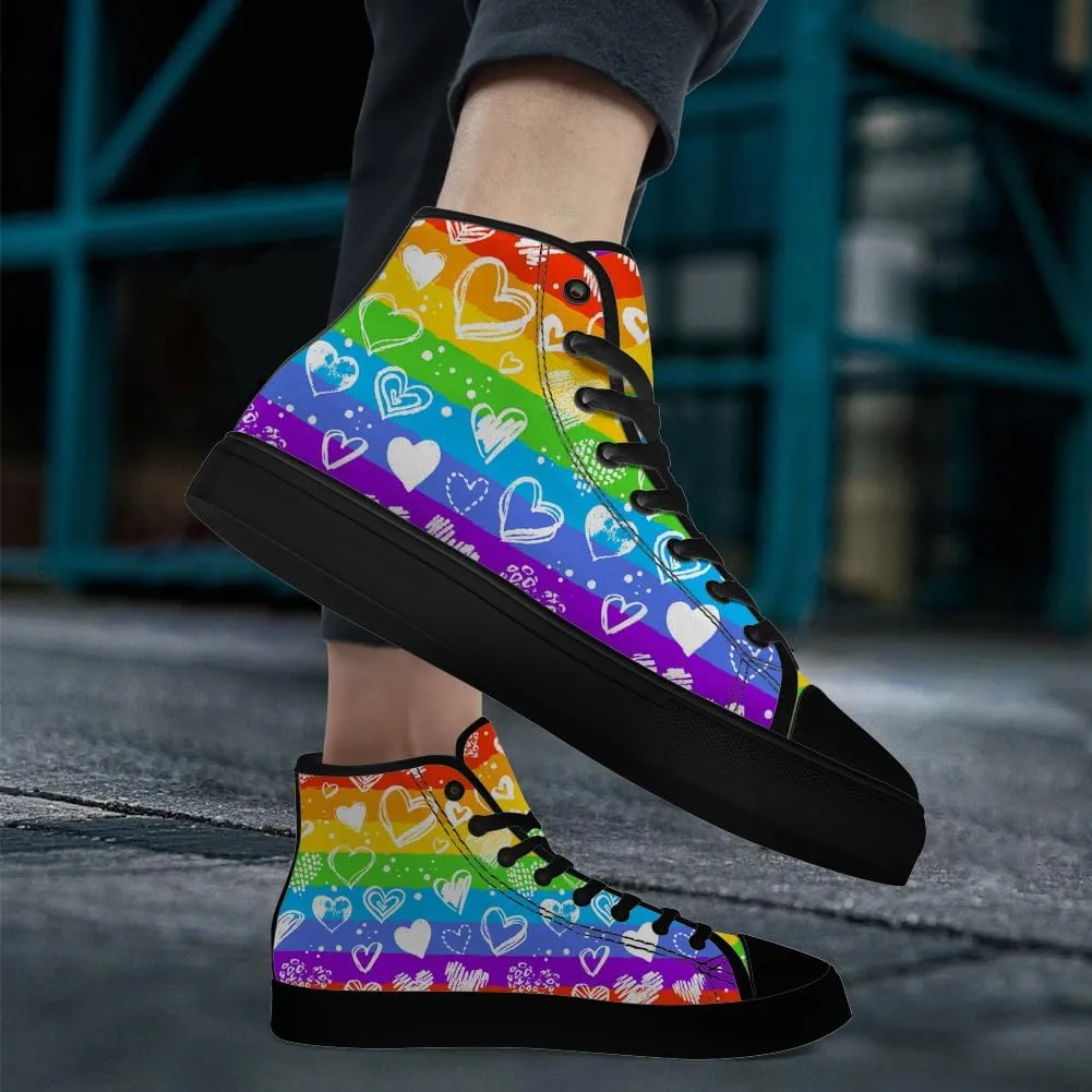 Men's Women's Rainbow High Top Canvas Shoes LGBT High Top Sneakers Lace Up Casual Shoes Gifts for Men Women