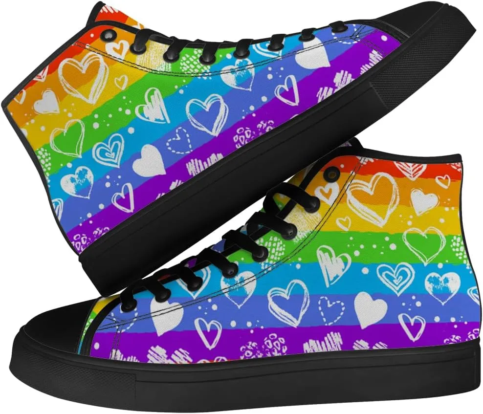 Men's Women's Rainbow High Top Canvas Shoes LGBT High Top Sneakers Lace Up Casual Shoes Gifts for Men Women