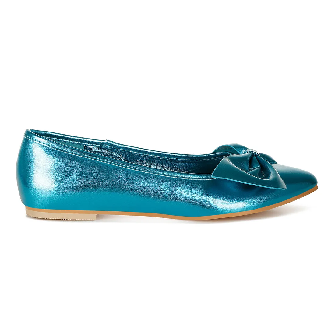 Metallic Pleather Bow Ballerinas