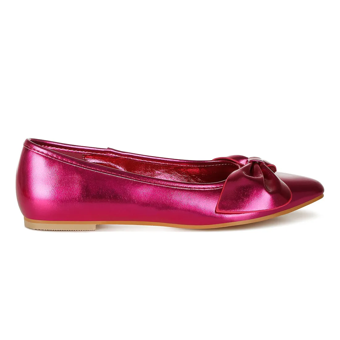 Metallic Pleather Bow Ballerinas