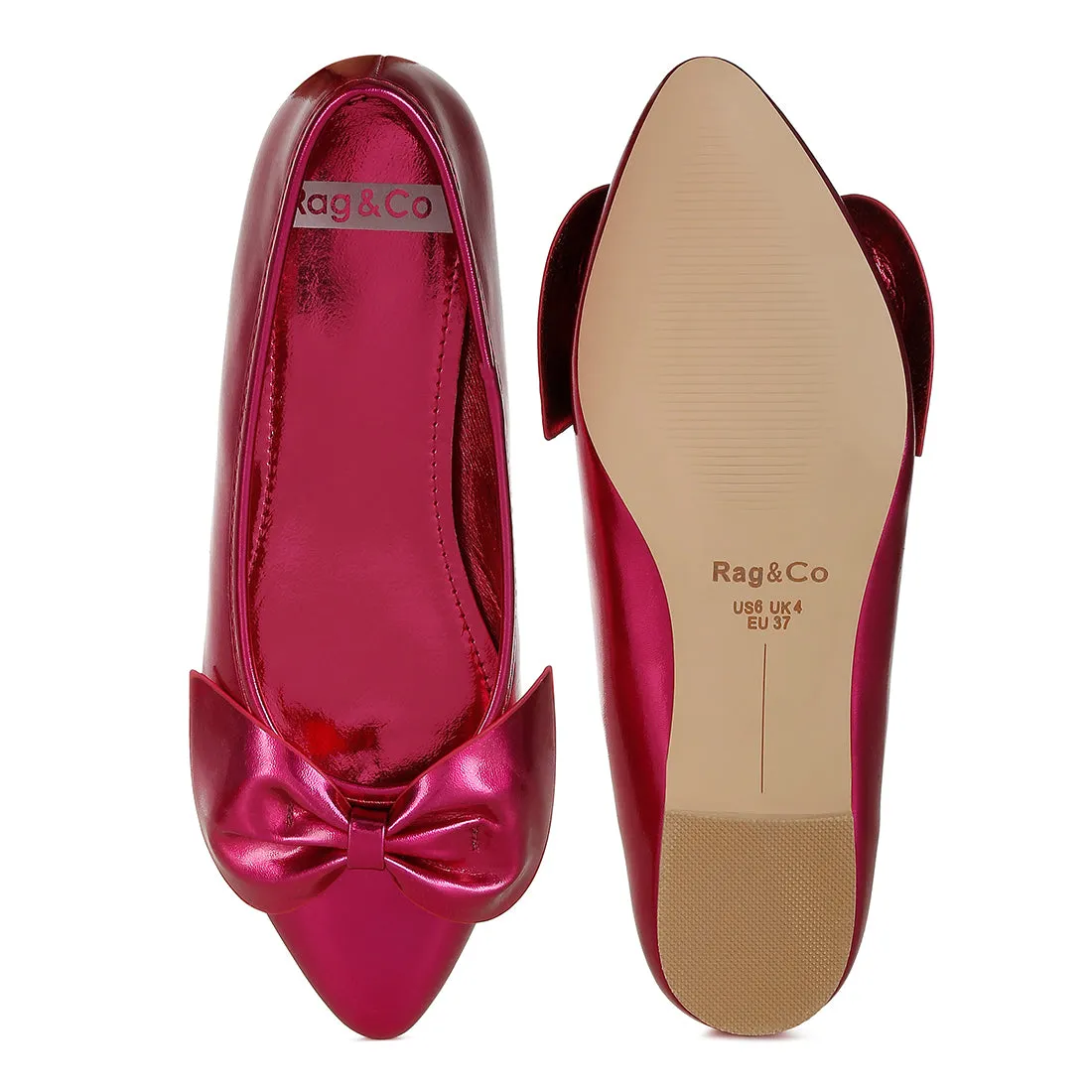 Metallic Pleather Bow Ballerinas