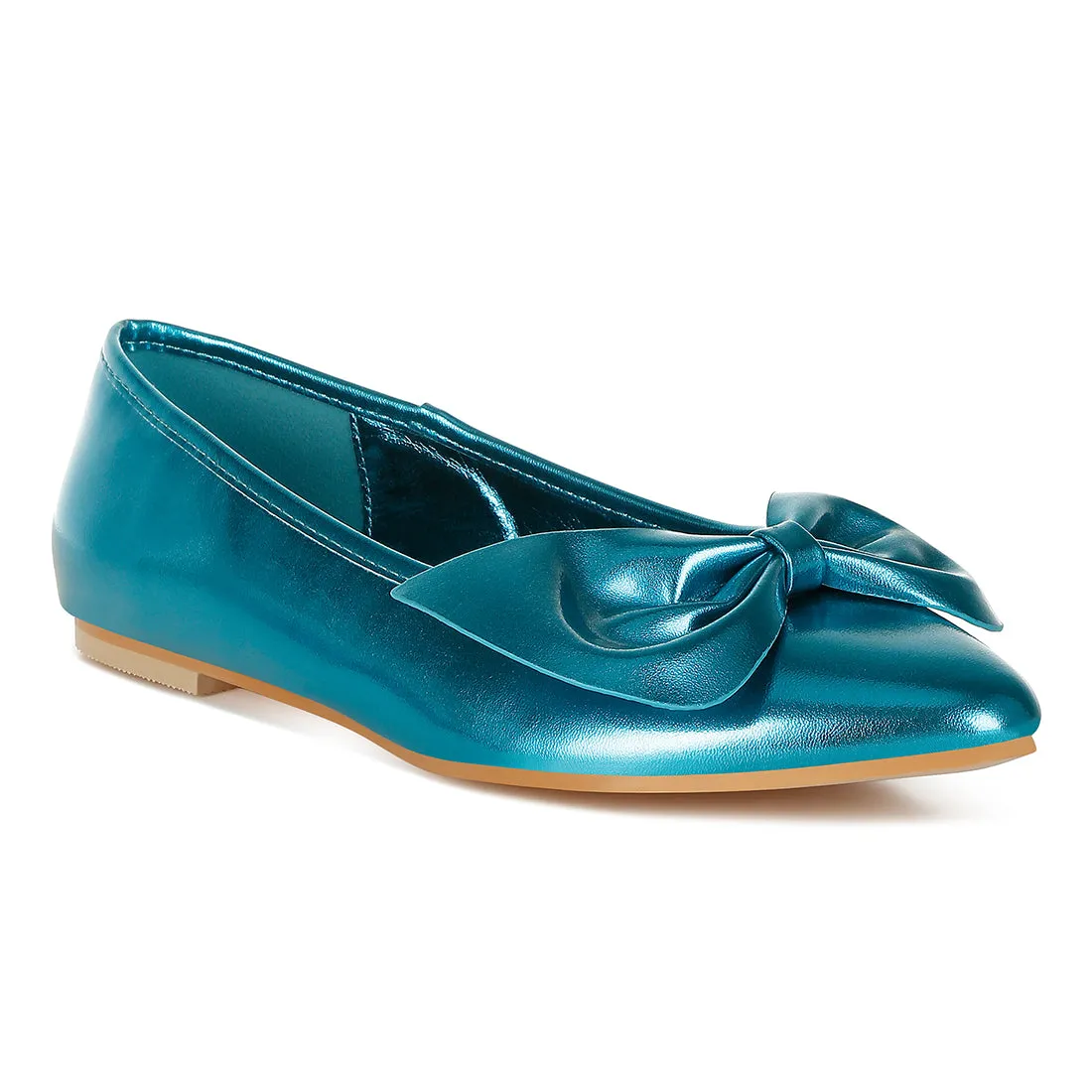 Metallic Pleather Bow Ballerinas