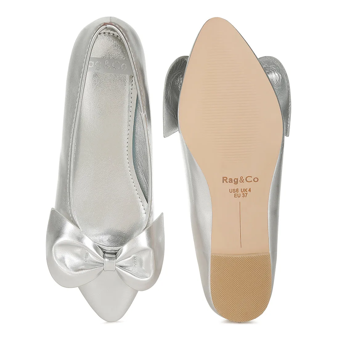Metallic Pleather Bow Ballerinas