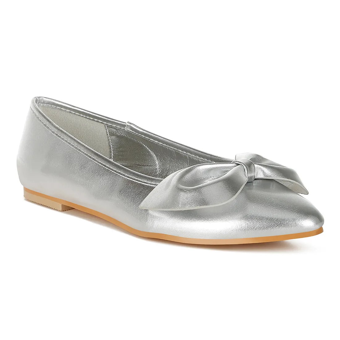 Metallic Pleather Bow Ballerinas