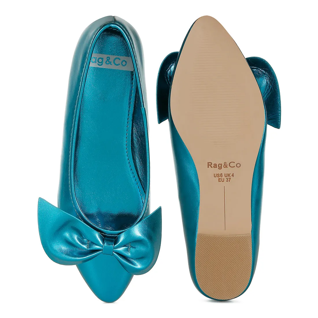 Metallic Pleather Bow Ballerinas