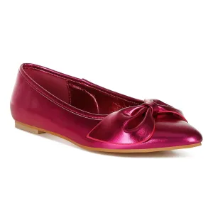 Metallic Pleather Bow Ballerinas