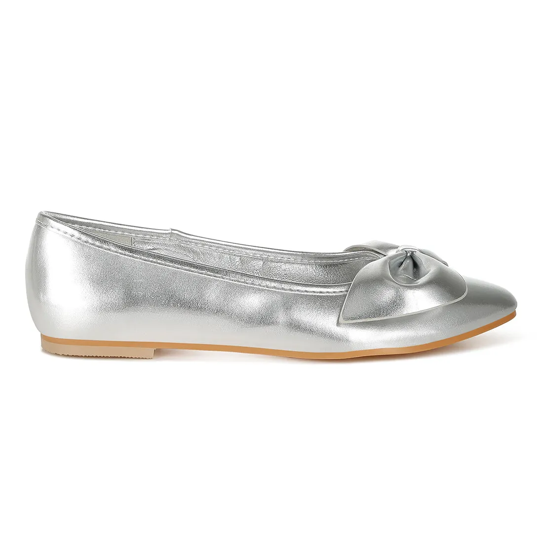 Metallic Pleather Bow Ballerinas