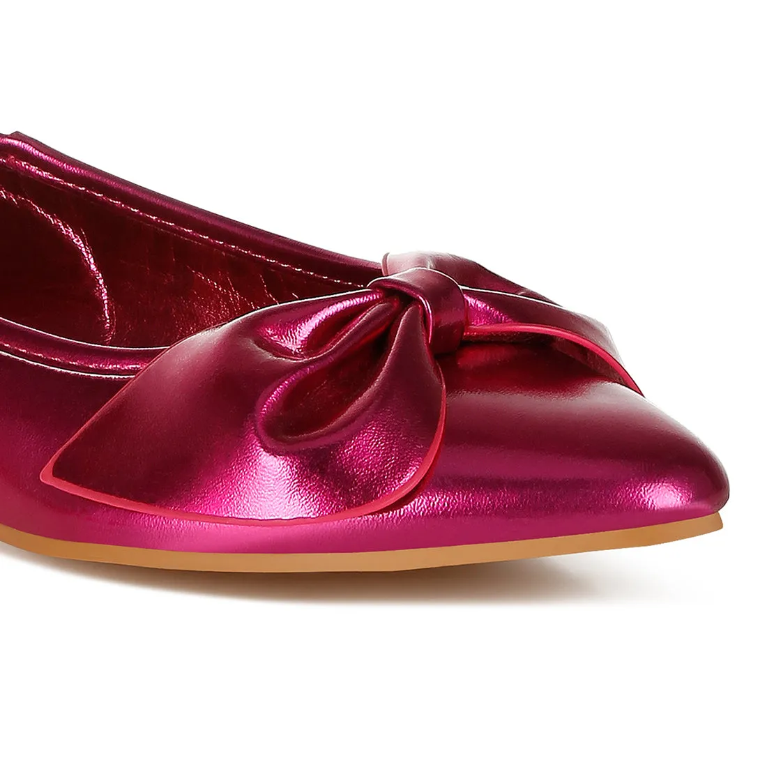 Metallic Pleather Bow Ballerinas
