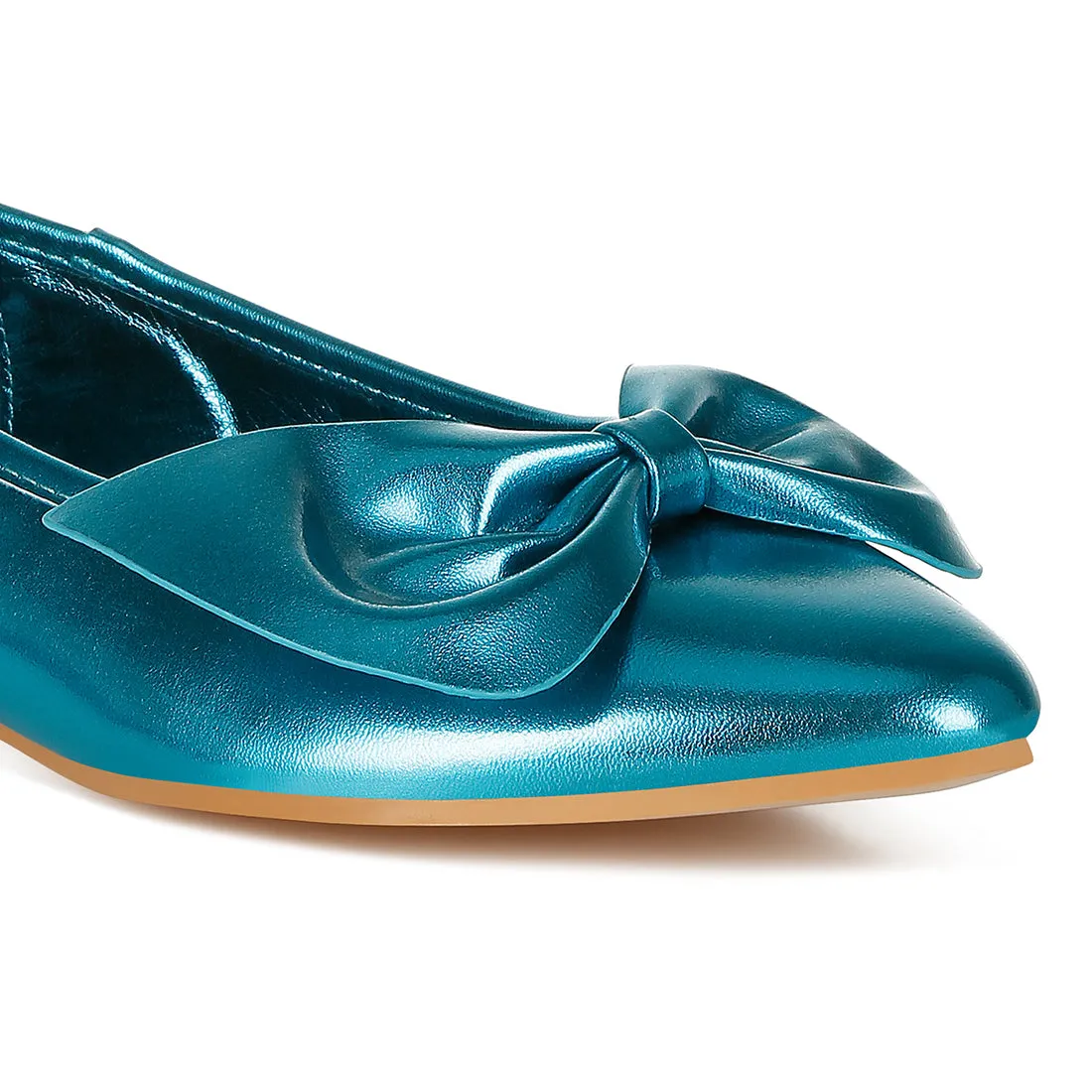 Metallic Pleather Bow Ballerinas