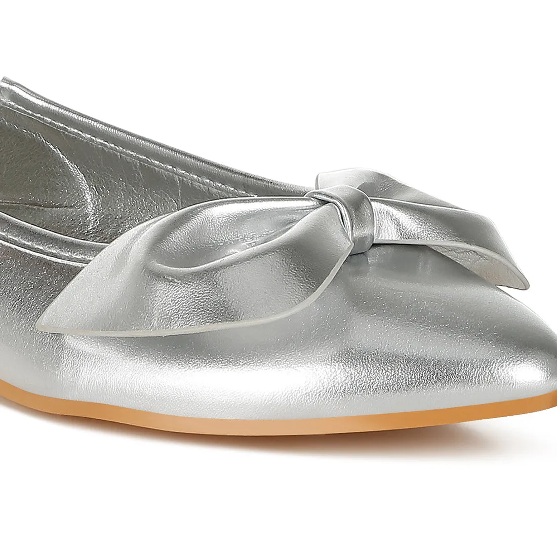 Metallic Pleather Bow Ballerinas