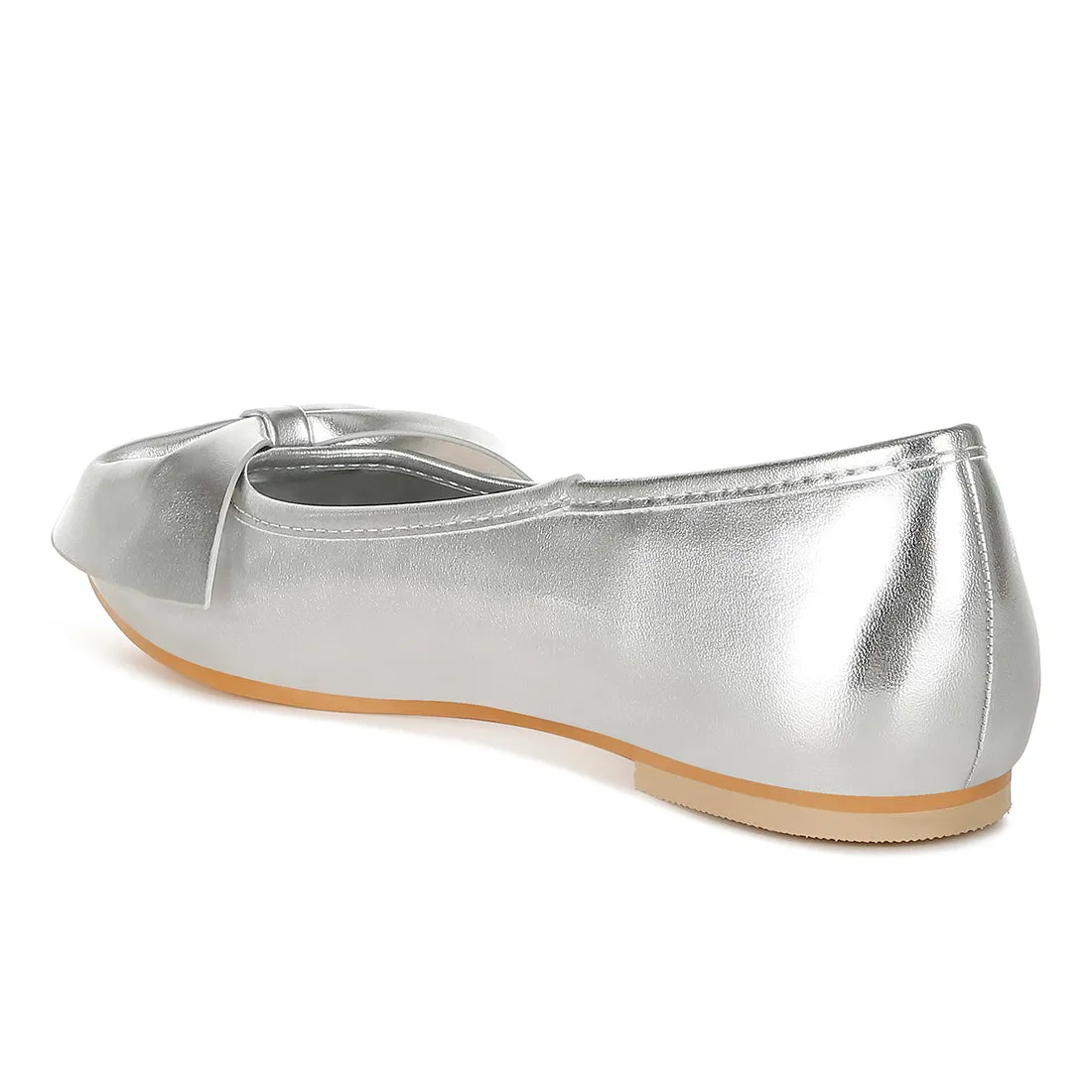 Metallic Pleather Bow Ballerinas