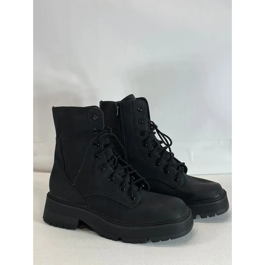 MIA Women's Black Faux-Leather Lilith LugSole Lace-Up Side-Zip Combat Boot SZ8.5
