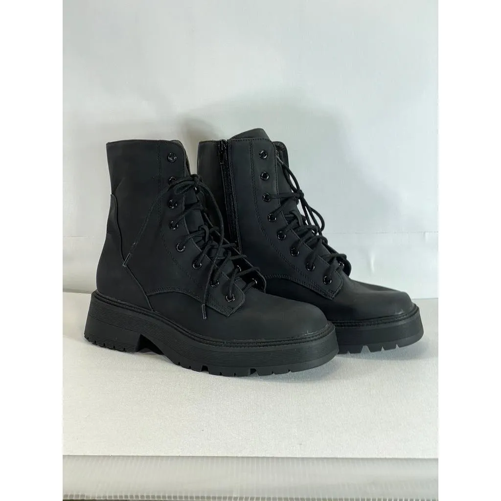 MIA Women's Black Faux-Leather Lilith LugSole Lace-Up Side-Zip Combat Boot SZ8.5