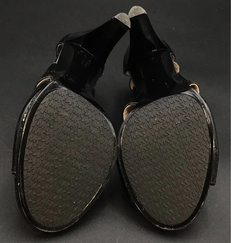 Michael Kors Women's Black Leather Cone Strappy Heels - Size 9M