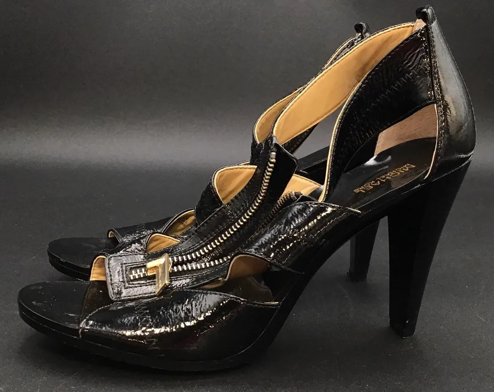 Michael Kors Women's Black Leather Cone Strappy Heels - Size 9M