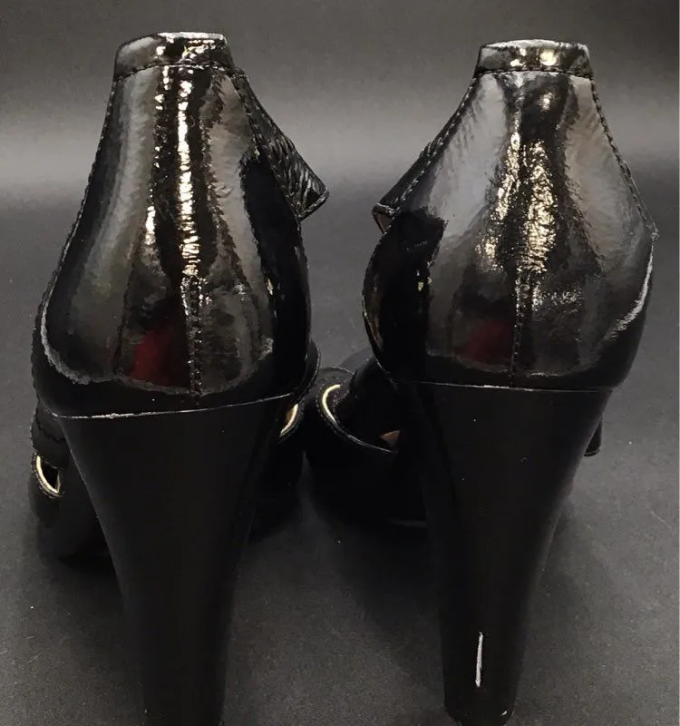 Michael Kors Women's Black Leather Cone Strappy Heels - Size 9M