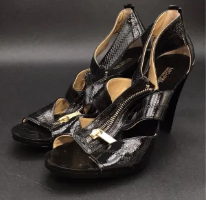 Michael Kors Women's Black Leather Cone Strappy Heels - Size 9M