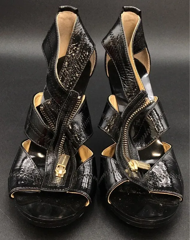 Michael Kors Women's Black Leather Cone Strappy Heels - Size 9M