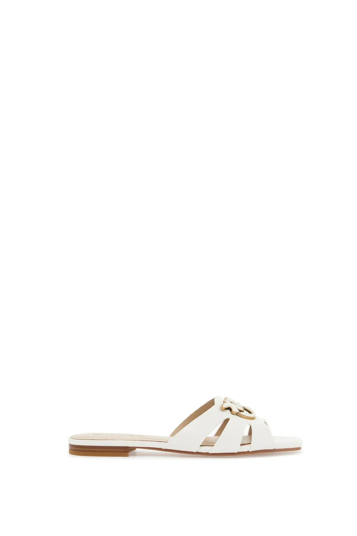 MILK CALF LEATHER SLIPPERS WITH STRIPED STRUCTURE AND GOLDEN DETAILS