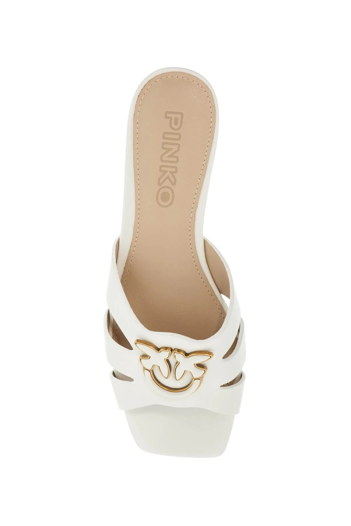 MILK CALF LEATHER SLIPPERS WITH STRIPED STRUCTURE AND GOLDEN DETAILS