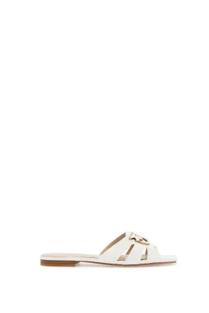 MILK CALF LEATHER SLIPPERS WITH STRIPED STRUCTURE AND GOLDEN DETAILS