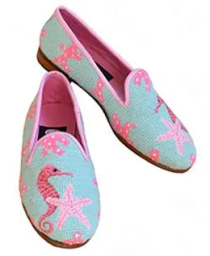 Misses Hand Stitched Seahorse Needlepoint Loafer