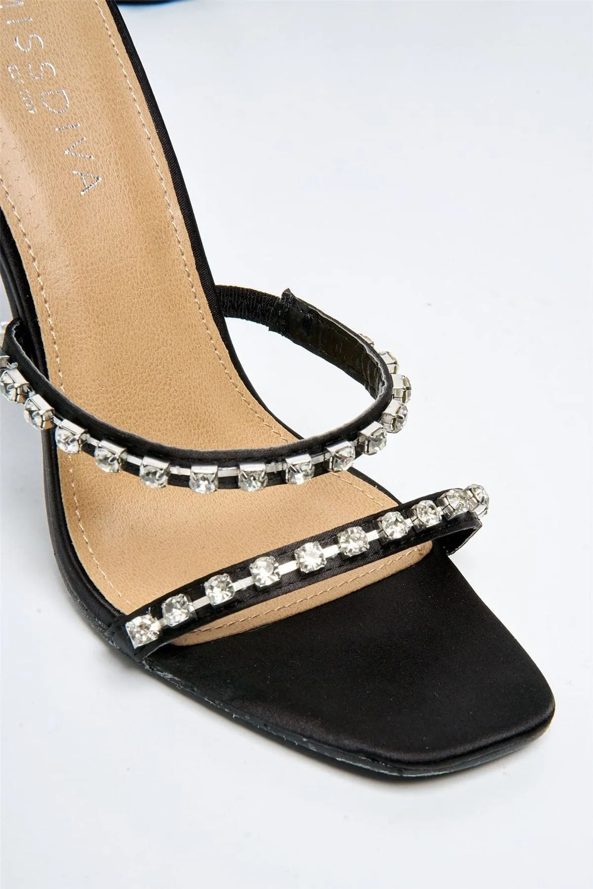 Monza Diamante Strap Flare Clear Heel in Black